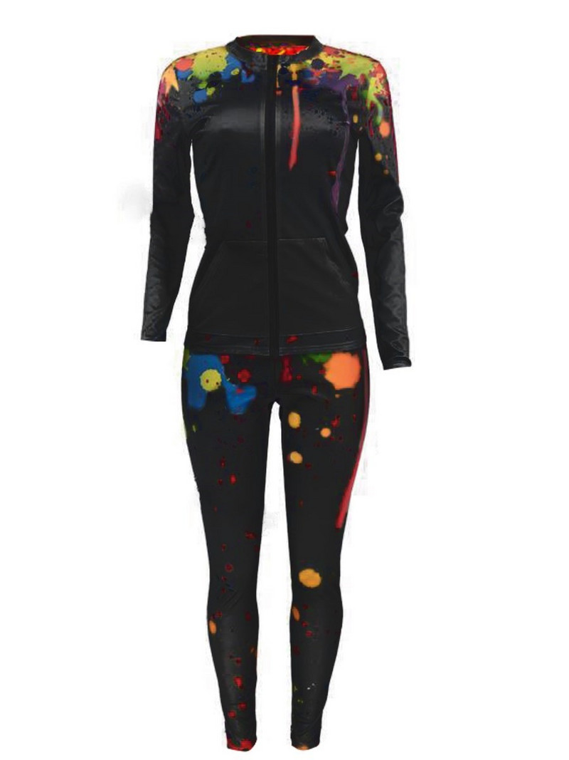 LW Plus Size Two pices σετ Splash Ink Pocket Design Σετ παντελόνι Τζάτζερ Σετ παντελόνι Σπορ αθλητική φόρμα γυμναστικής σετ δύο τεμαχίων