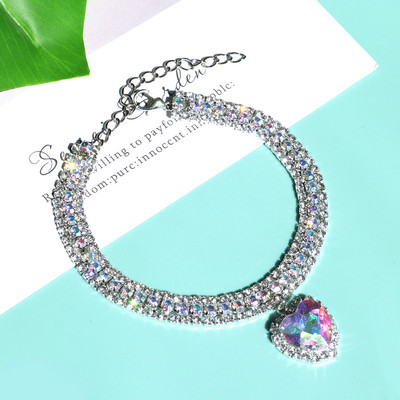 Χαριτωμένο πολυτελές κρυστάλλινο διαμάντι κολάρο για σκύλους κρεμαστό κρεμαστό στρας Αξεσουάρ Ρυθμιζόμενο μικρό κουτάβι γατάκι Κολιέ Κολάρες κατοικίδιων ζώων SM