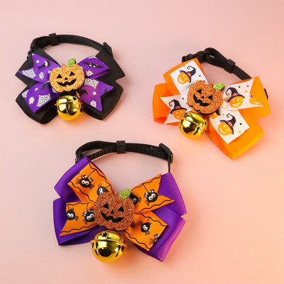 Halloween csokornyakkendő kutya macska nyakörvek állítható Breakaway cica nyakörvek Biztonság medállal és haranggal Pumpkin Ghost Bats nyakörv
