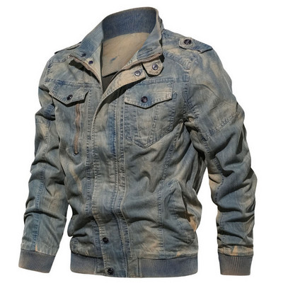 Najnovšia vojenská džínsová bunda, pánsky jarný jesenný zips, bavlnené bundy, pánsky slim fit, vintage džínsový kabát, veľká veľkosť 6XL