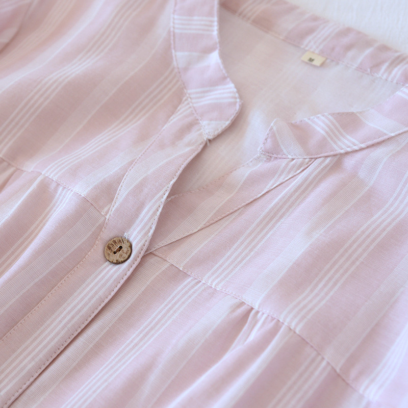 Kevadsuvi uus naiste 100% puuvillane marli triibuline pluss suurus pidžaama pikkade varrukatega püksid kaheosaline õhuke koduteenindusülikond