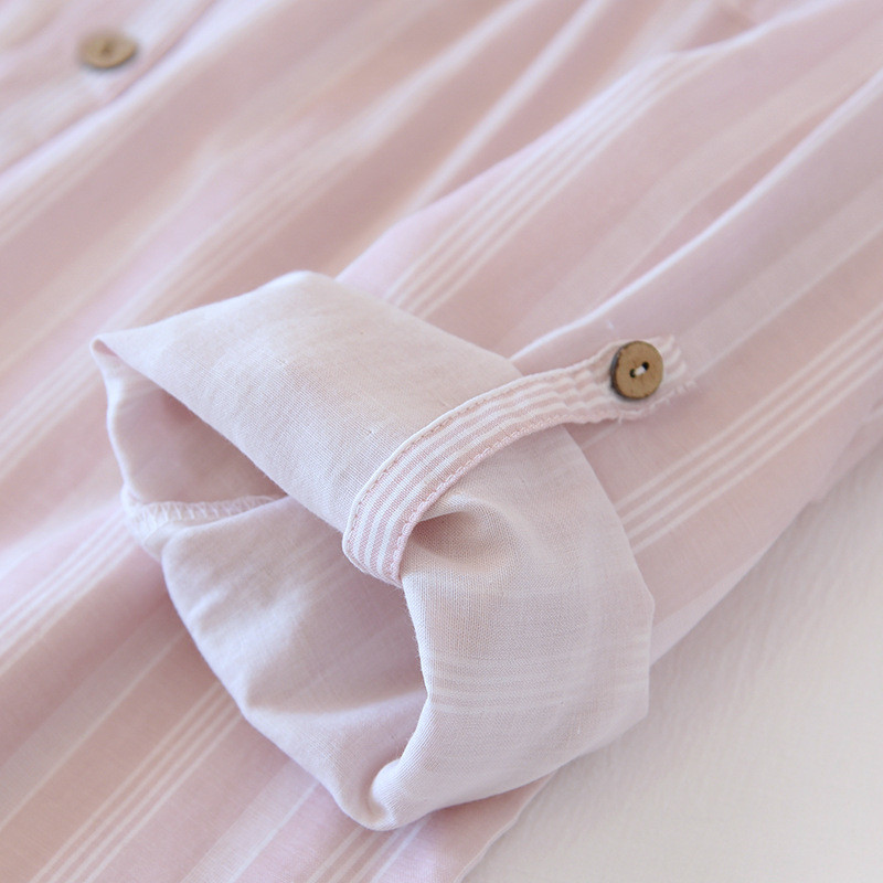 Kevadsuvi uus naiste 100% puuvillane marli triibuline pluss suurus pidžaama pikkade varrukatega püksid kaheosaline õhuke koduteenindusülikond