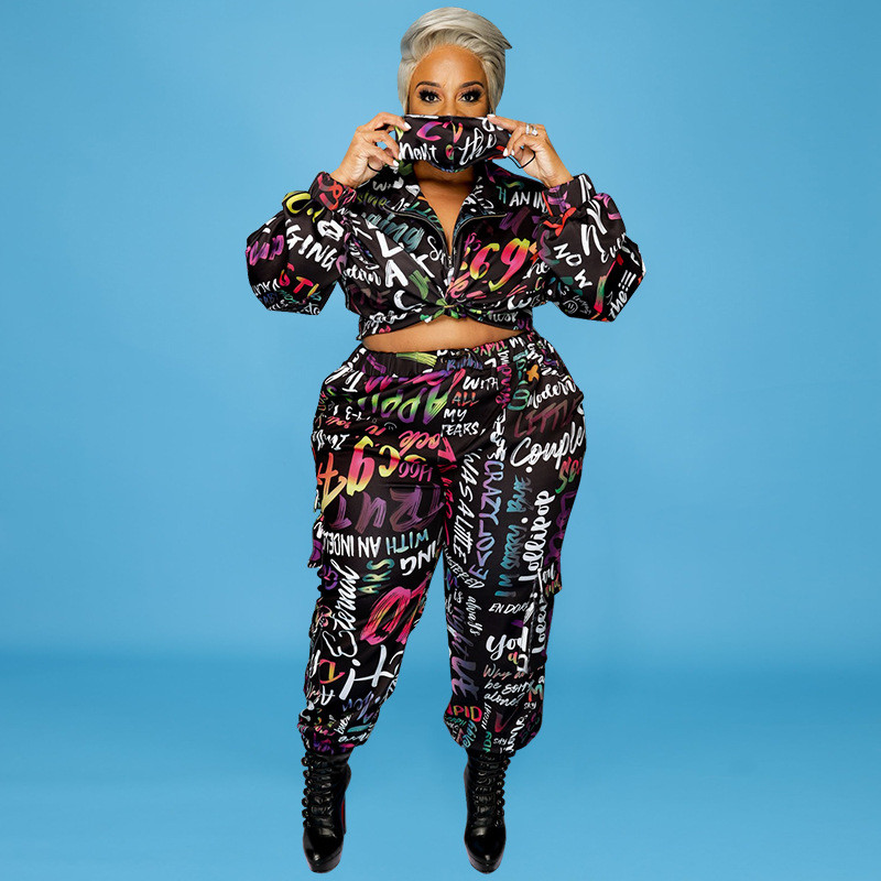 Γυναικεία Ρούχα 2022 Φθινόπωρο Νέα ιδιοσυγκρασία Μόδα Graffiti Print Casual γυναικείο κοστούμι XL-5XL Oversized