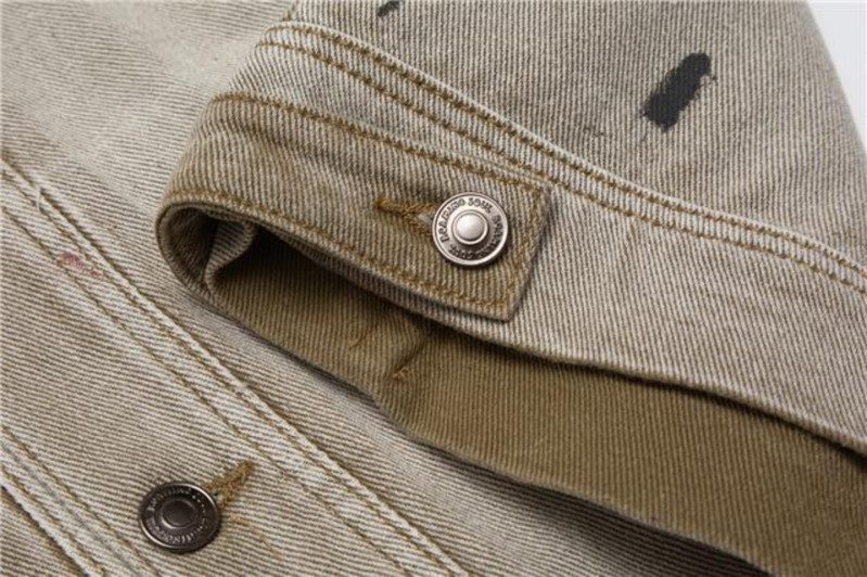 Αμερικανικού τύπου Washed Distressed Denim Jacket Vintage Κεντημένο τζιν μπουφάν Splash Ink Oversize Loose Jacket για άνδρες