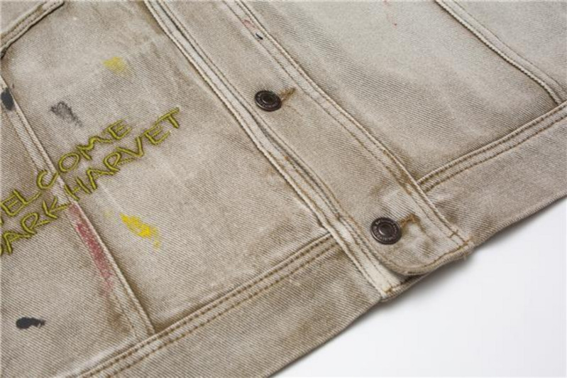 Αμερικανικού τύπου Washed Distressed Denim Jacket Vintage Κεντημένο τζιν μπουφάν Splash Ink Oversize Loose Jacket για άνδρες