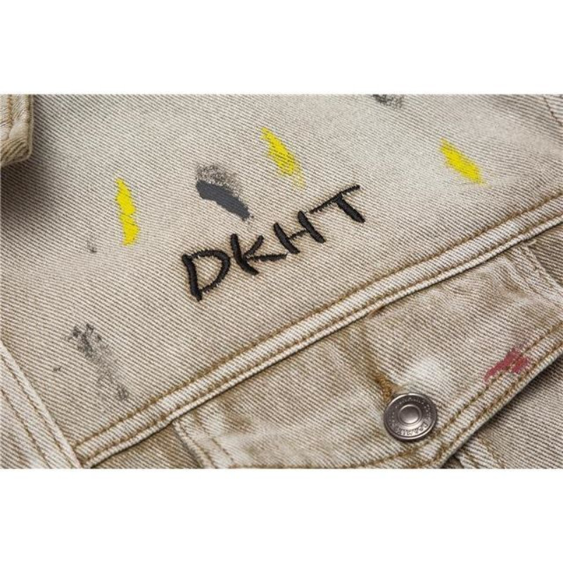 Αμερικανικού τύπου Washed Distressed Denim Jacket Vintage Κεντημένο τζιν μπουφάν Splash Ink Oversize Loose Jacket για άνδρες