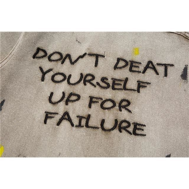 Αμερικανικού τύπου Washed Distressed Denim Jacket Vintage Κεντημένο τζιν μπουφάν Splash Ink Oversize Loose Jacket για άνδρες