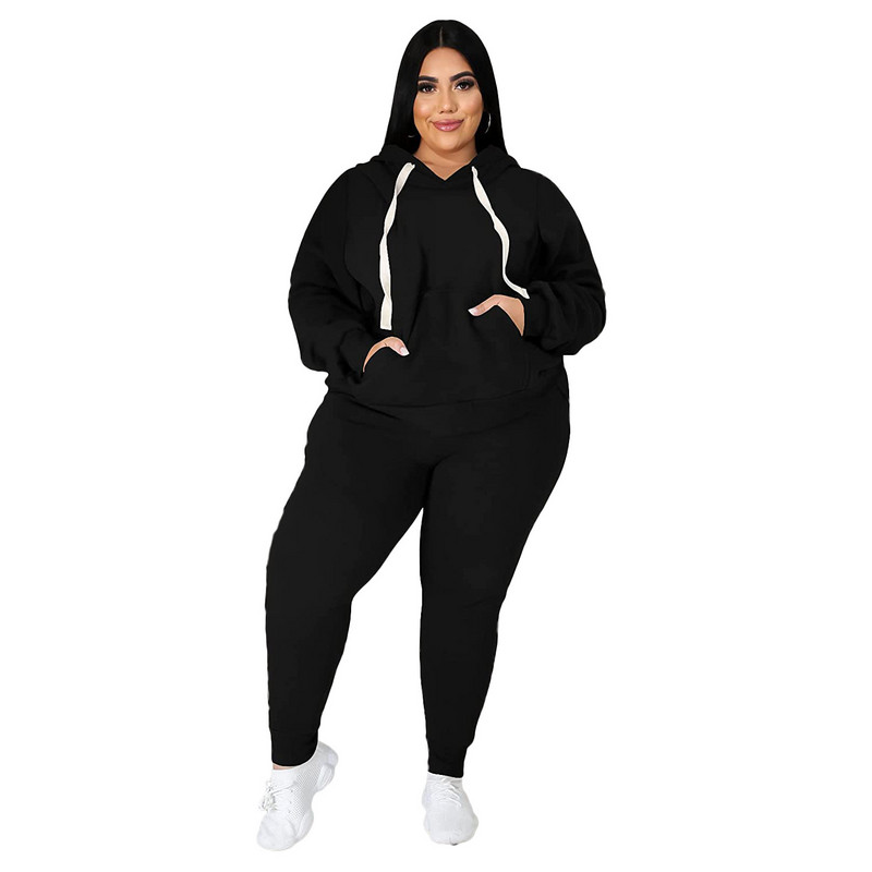Dámske súpravy 5XL Plus Size, pulóvre, mikiny s kapucňou, topy a nohavice, jeseň/zima, nové, jednofarebné, ležérne, veľké, teplákové súpravy, dámska súprava 2021