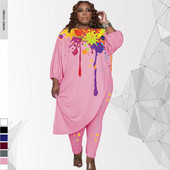 Naiste sügisriided Ümarkrae Ebaregulaarne X-pikk Topid Tindipritsmeprintimine Suures suuruses komplektid 4xl 5xl hulgimüük Dropshipping