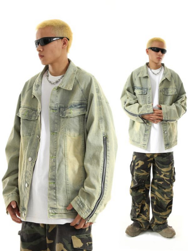 Street Retro vana teksasärk Meeste jope pikkade varrukatega tõmblukuga, kõik sobivad pestud vabaaja kardigan teksajakk Meeste trendikas kaubamärk