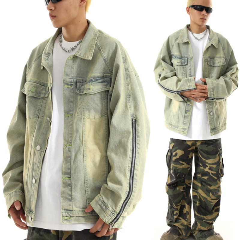 Street Retro vana teksasärk Meeste jope pikkade varrukatega tõmblukuga, kõik sobivad pestud vabaaja kardigan teksajakk Meeste trendikas kaubamärk