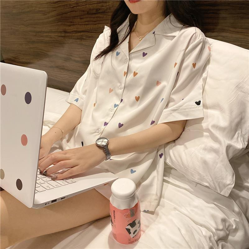 Seturi de pijamale femei, subțiri, respirabile, cu imprimeu de inimă, îmbrăcăminte de noapte BF Sweet Girls, confortabile, lejer, pentru petrecerea timpului liber, pijamale noi, elegante