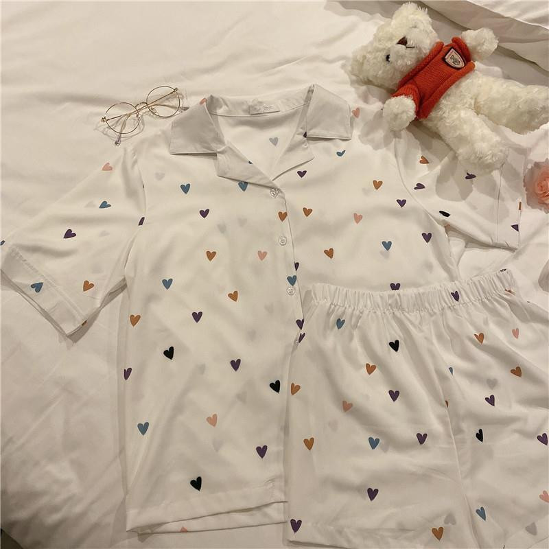 Seturi de pijamale femei, subțiri, respirabile, cu imprimeu de inimă, îmbrăcăminte de noapte BF Sweet Girls, confortabile, lejer, pentru petrecerea timpului liber, pijamale noi, elegante