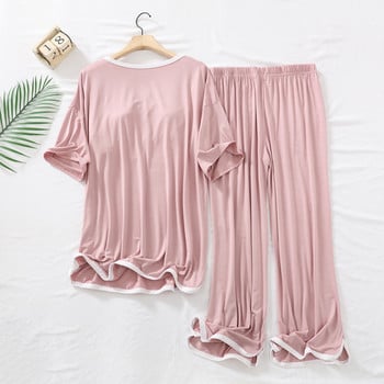 Fdfklak Lady Lounge Wear Sleepwear Modal Pijamas Γυναικείο κοστούμι με μαξιλαράκι στο στήθος Άνοιξη φθινόπωρο Νέα ρούχα για το σπίτι