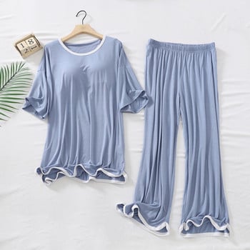 Fdfklak Lady Lounge Wear Sleepwear Modal Pijamas Γυναικείο κοστούμι με μαξιλαράκι στο στήθος Άνοιξη φθινόπωρο Νέα ρούχα για το σπίτι