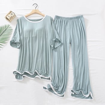 Fdfklak Lady Lounge Wear Sleepwear Modal Pijamas Γυναικείο κοστούμι με μαξιλαράκι στο στήθος Άνοιξη φθινόπωρο Νέα ρούχα για το σπίτι