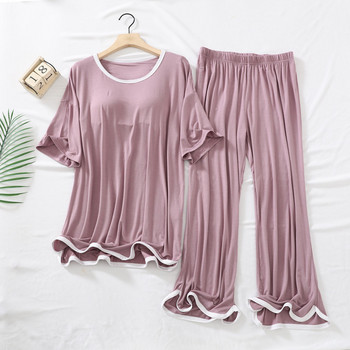 Fdfklak Lady Lounge Wear Sleepwear Modal Pijamas Γυναικείο κοστούμι με μαξιλαράκι στο στήθος Άνοιξη φθινόπωρο Νέα ρούχα για το σπίτι