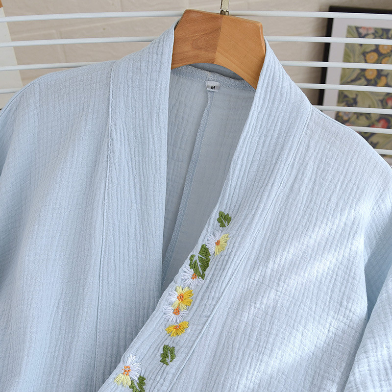 Letné nové japonské kimono s krátkym rukávom z dvojdielneho 100% bavlneného krepu, dámske pyžamové oblečenie, tenké voľné oblečenie do domácnosti z roku 2023