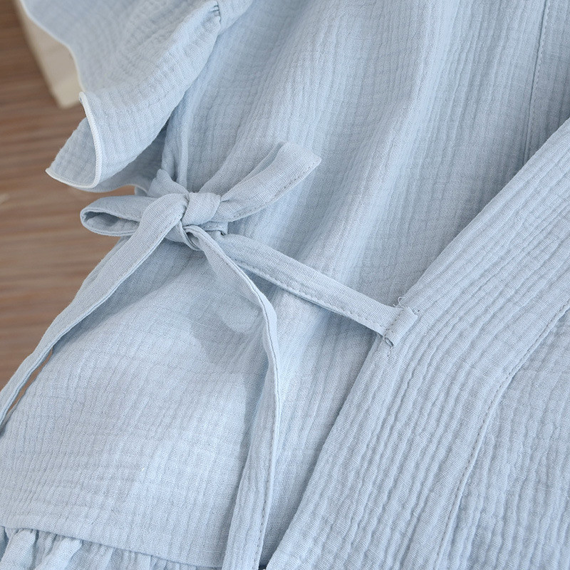 Letné nové japonské kimono s krátkym rukávom z dvojdielneho 100% bavlneného krepu, dámske pyžamové oblečenie, tenké voľné oblečenie do domácnosti z roku 2023