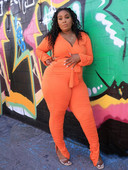 Σετ σε μέγεθος 2 τεμαχίων, γυναικείο μακρυμάνικο μπλουζάκι και στοιβαγμένο παντελόνι Σετ σέξι γυναικείο κοστούμι μεγάλου μεγέθους Χονδρική μαζική αποστολή