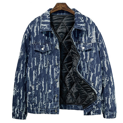 Мъжко зимно топло палто със сваляща се подплата, удебелено скъсано дънково яке, горно облекло