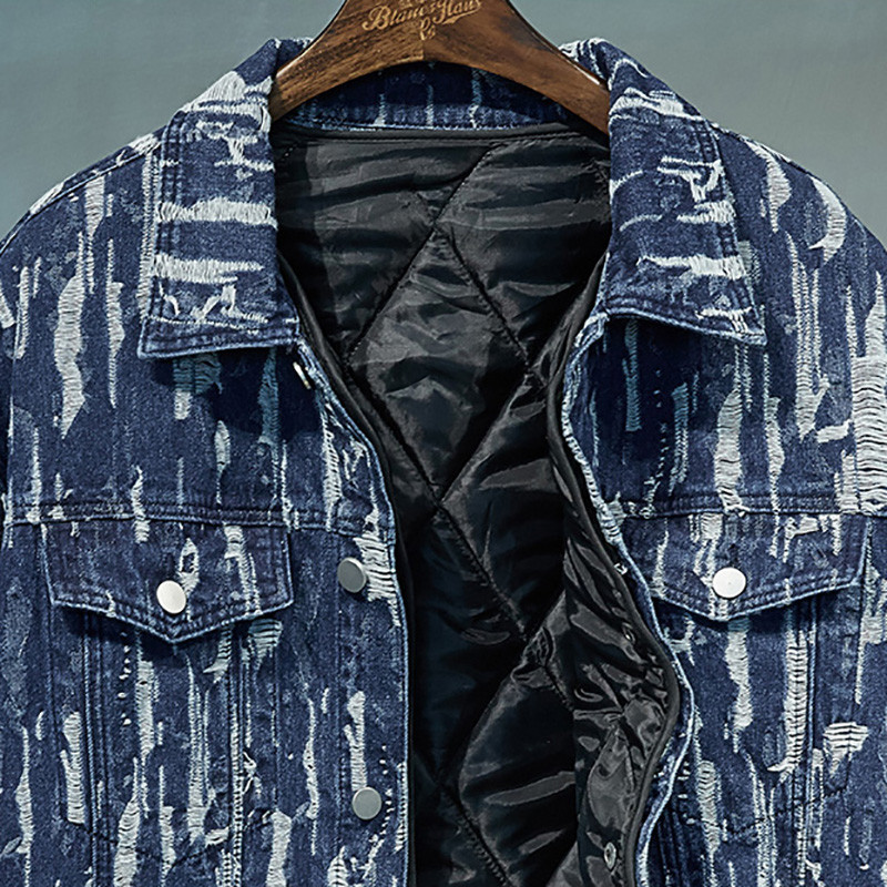 Мъжко зимно топло палто със сваляща се подплата, удебелено скъсано дънково яке, горно облекло