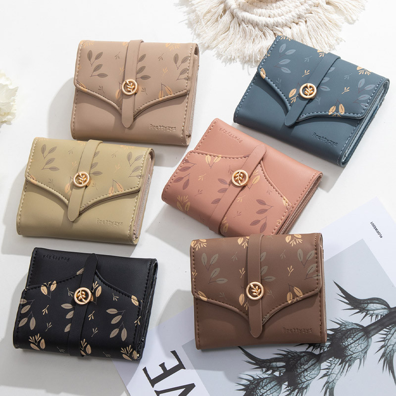 Divatos női rövid pénztárcák PU puha nyomtatott övcsat háromszoros rövid pénztárca diákérmék női érme pénztárca Carteras Para Mujer