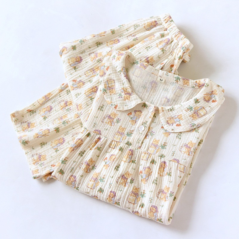 2023 Ženska pidžama 2-dijelni set 100% pamuk gaza Hlače dugih rukava Pidžama sa crtićem slatkog zeca Kućna odjeća Ženska odjeća za spavanje