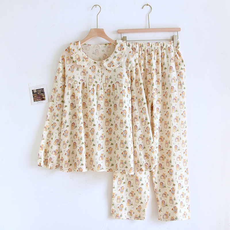 2023 Ženska pidžama 2-dijelni set 100% pamuk gaza Hlače dugih rukava Pidžama sa crtićem slatkog zeca Kućna odjeća Ženska odjeća za spavanje