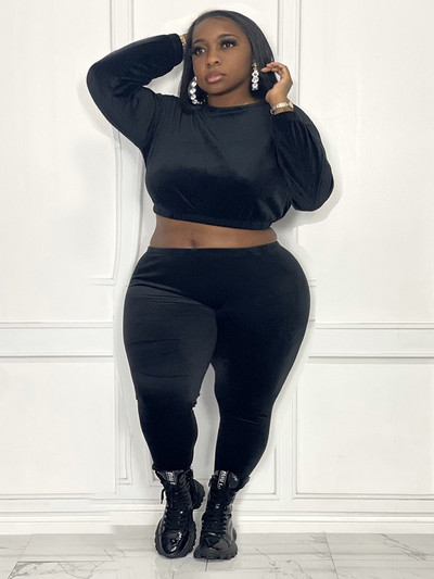 Set femeie marime mari Haine de iarna marime mare Set pantaloni eleganti si bluza Set 2 piese din catifea cu maneca lunga Transport gratuit