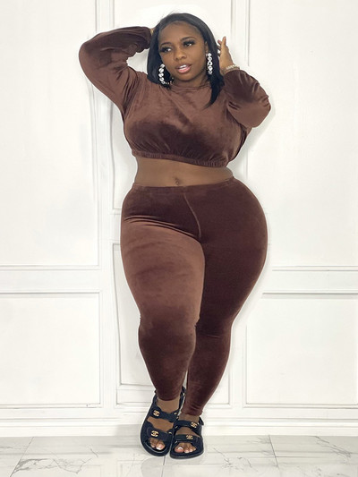 Set femeie marime mari Haine de iarna marime mare Set pantaloni eleganti si bluza Set 2 piese din catifea cu maneca lunga Transport gratuit