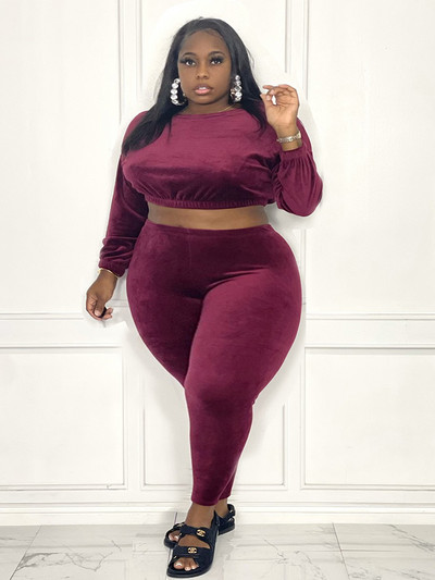 Set femeie marime mari Haine de iarna marime mare Set pantaloni eleganti si bluza Set 2 piese din catifea cu maneca lunga Transport gratuit