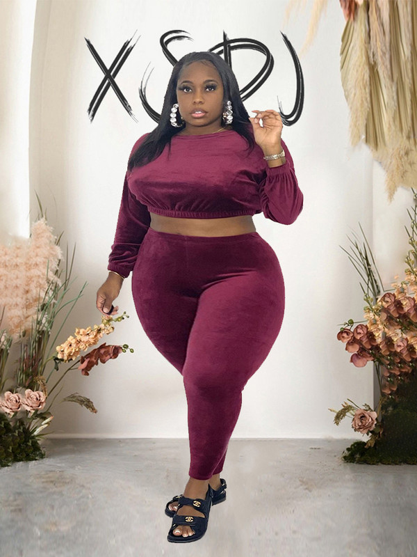 Set femeie marime mari Haine de iarna marime mare Set pantaloni eleganti si bluza Set 2 piese din catifea cu maneca lunga Transport gratuit