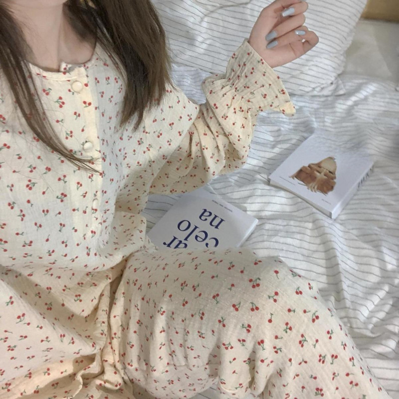 Haine de acasă pentru femei Seturi de pijamale din bumbac și cânepă 100% Îmbrăcăminte de casă imprimată pentru femei 2 buc Lenjerie de dormit confortabilă Îmbrăcăminte pentru toamnă Nou