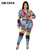 CM.YAYA Γυναικεία αθλητική φόρμα συν μέγεθος εκτύπωσης Ολόσωμο μανίκι Επίδεσμος με γυριστό γιακά κοψί και στενό παντελόνι Δύο 2 τεμάχια σετ φθινοπωρινά