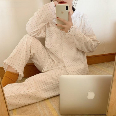 Pidžaamakomplektid Naiste pikkade varrukatega topid, täispikad püksid, armsad tüdrukud, lahtised hubased öörõivad, trendikad naiste salongpits šikk