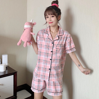 Εκτύπωση Γυναικεία Σετ Πυτζάμες Καλοκαιρινό κοντομάνικο καρτούν Πυτζάμες Ροζ Pijama Mujer Γυναικείο νυχτικό Cat Moon