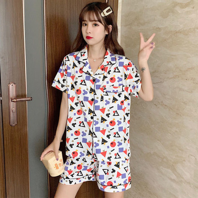 Εκτύπωση Γυναικεία Σετ Πυτζάμες Καλοκαιρινό κοντομάνικο καρτούν Πυτζάμες Ροζ Pijama Mujer Γυναικείο νυχτικό Cat Moon