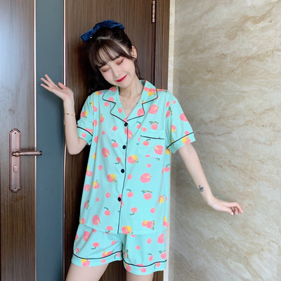 Εκτύπωση Γυναικεία Σετ Πυτζάμες Καλοκαιρινό κοντομάνικο καρτούν Πυτζάμες Ροζ Pijama Mujer Γυναικείο νυχτικό Cat Moon