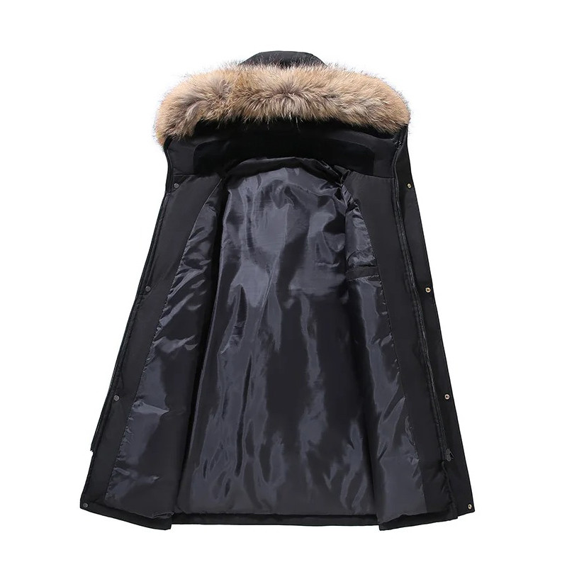 Jachetă albă din puf de rață pentru bărbați, iarnă, cu glugă, guler lung de blană