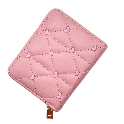 Портфейли с бродирани сърца за жени Kawaii Сладък портфейл Дамски портфейл PU Porte Carte Малки женски кожени портмонета за монети Поставки за карти