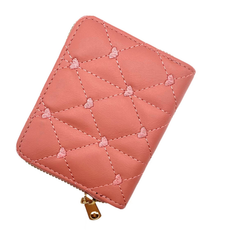 Vyšívané peňaženky so srdcom pre ženy Kawaii Roztomilá peňaženka Dámska peňaženka PU Porte Carte Malá dámska kožená peňaženka na mince a karty