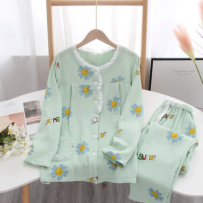 Uus puuvillane sünnitus kevad ja suvine uus naistekoduteenus rasedate suur imetav armas lilleline magamisriiete komplekt