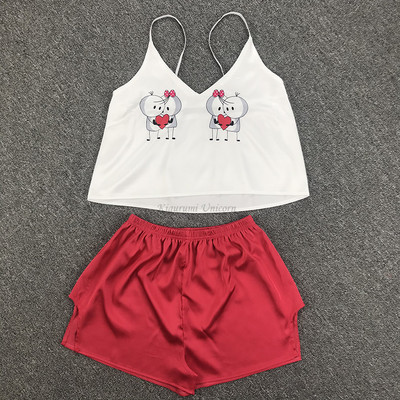 Σετ πιτζάμες με λουράκι σπαγγέτι Αμάνικο διακοσμητικό σχέδιο κινουμένων σχεδίων πιτζάμες Σετ σορτς ύπνου Σετ πιτζάμα κοστούμι πυζά Γυναικεία σέξι νυχτερινά