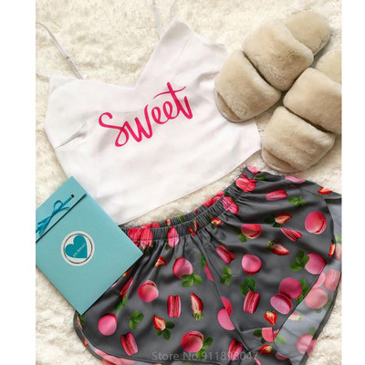 Σετ πιτζάμες με λουράκι σπαγγέτι Αμάνικο διακοσμητικό σχέδιο κινουμένων σχεδίων πιτζάμες Σετ σορτς ύπνου Σετ πιτζάμα κοστούμι πυζά Γυναικεία σέξι νυχτερινά