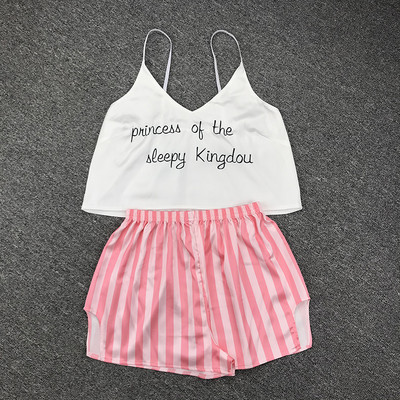 Σετ πιτζάμες με λουράκι σπαγγέτι Αμάνικο διακοσμητικό σχέδιο κινουμένων σχεδίων πιτζάμες Σετ σορτς ύπνου Σετ πιτζάμα κοστούμι πυζά Γυναικεία σέξι νυχτερινά