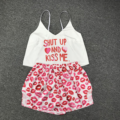 Σετ πιτζάμες με λουράκι σπαγγέτι Αμάνικο διακοσμητικό σχέδιο κινουμένων σχεδίων πιτζάμες Σετ σορτς ύπνου Σετ πιτζάμα κοστούμι πυζά Γυναικεία σέξι νυχτερινά