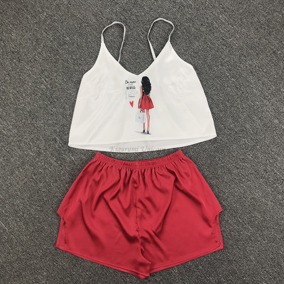 Σετ πιτζάμες με λουράκι σπαγγέτι Αμάνικο διακοσμητικό σχέδιο κινουμένων σχεδίων πιτζάμες Σετ σορτς ύπνου Σετ πιτζάμα κοστούμι πυζά Γυναικεία σέξι νυχτερινά