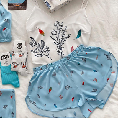 Σετ πιτζάμες με λουράκι σπαγγέτι Αμάνικο διακοσμητικό σχέδιο κινουμένων σχεδίων πιτζάμες Σετ σορτς ύπνου Σετ πιτζάμα κοστούμι πυζά Γυναικεία σέξι νυχτερινά