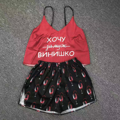 Σετ πιτζάμες με λουράκι σπαγγέτι Αμάνικο διακοσμητικό σχέδιο κινουμένων σχεδίων πιτζάμες Σετ σορτς ύπνου Σετ πιτζάμα κοστούμι πυζά Γυναικεία σέξι νυχτερινά